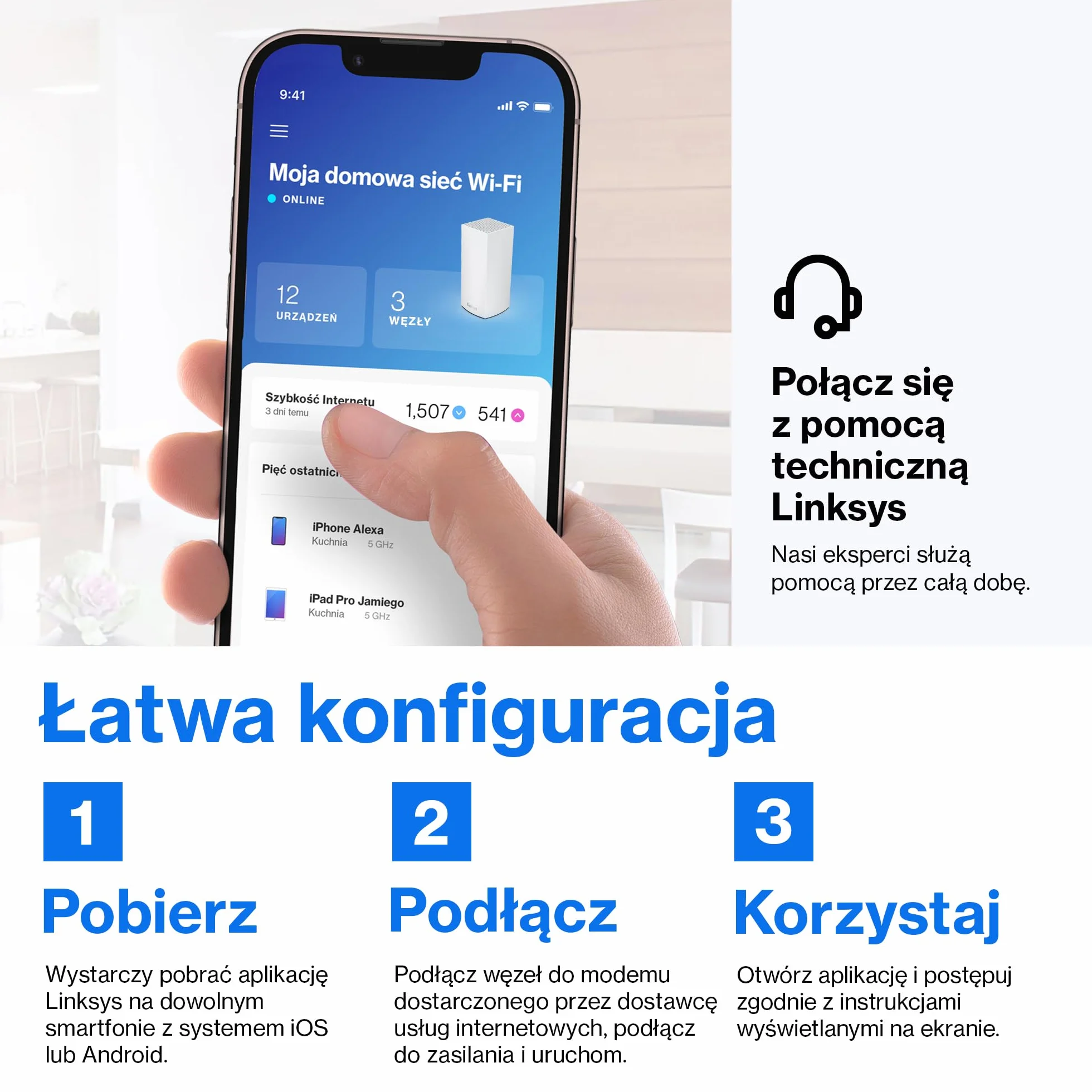 Trójpasmowy system WLAN Linksys Velop MX8400 sieci mesh Wi-Fi 6 (AX4200) – router, repeater, wzmacniacz zasięgu do 525 m2 zasięgu i 3,5x większa szybkość dla ponad 80 urządzeń – 2 szt., biały
