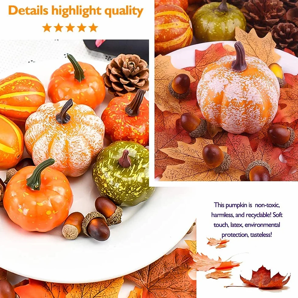 126 Pièces Décorations Automne Citrouille Artificielle Halloween Extérieur Intérieur Table Feuille d'Érable Cônes de Pin Thanksgiving
