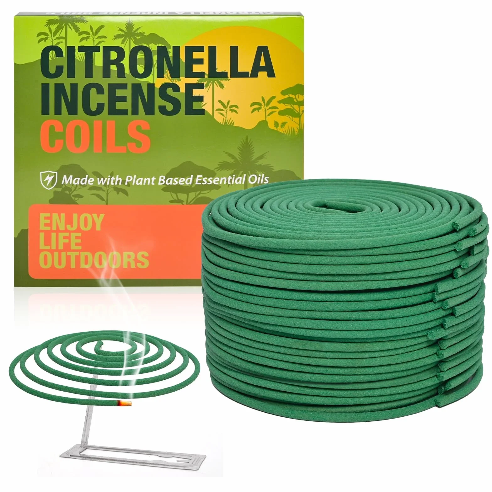 Spirales Encens à la Citronnelle pour l'extérieur – Lot de 2 (48 bobines + 2 supports)