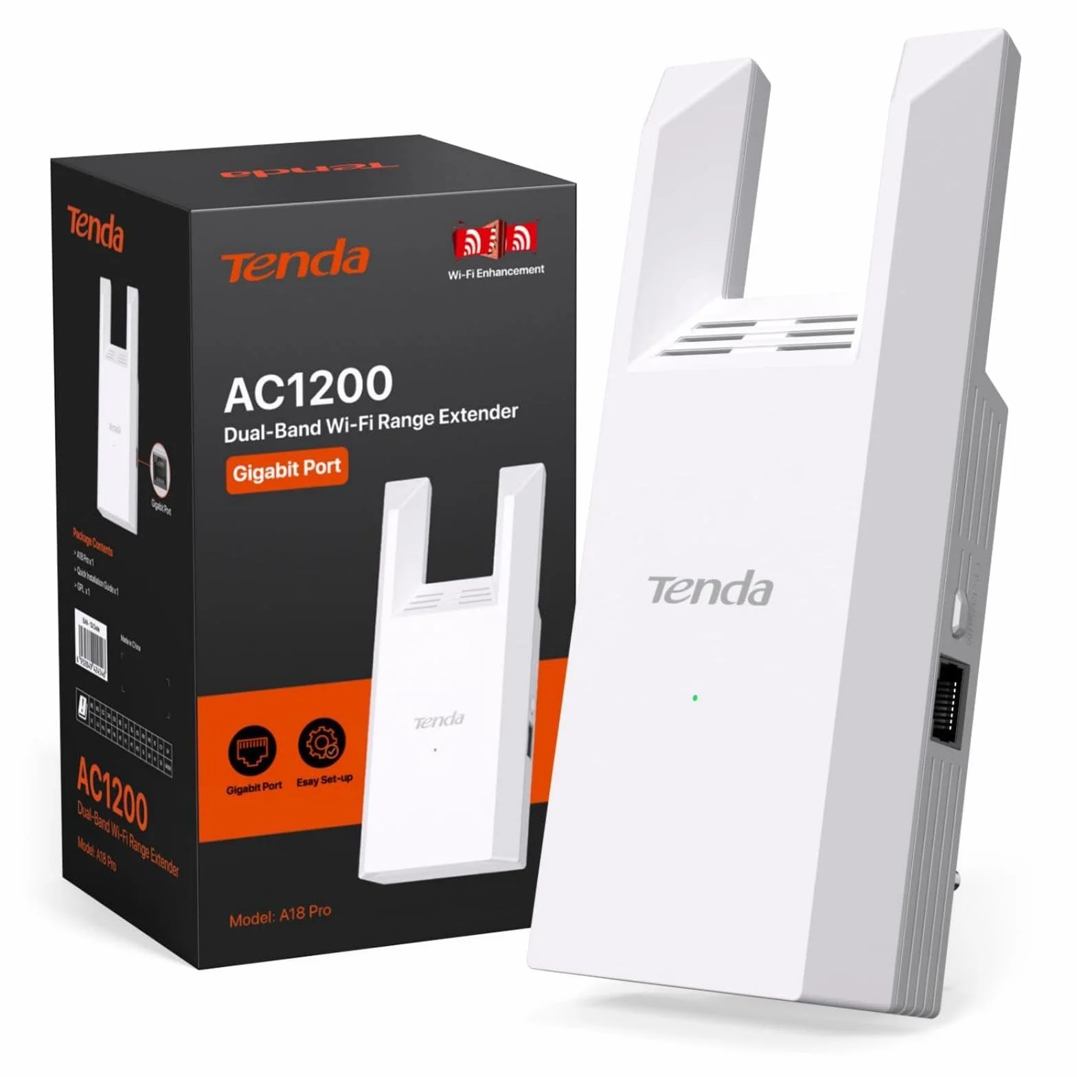 Tenda A18 Pro Répéteur WiFi AC1200 Mbps Amplificateur Gigabit Ethernet 150m²