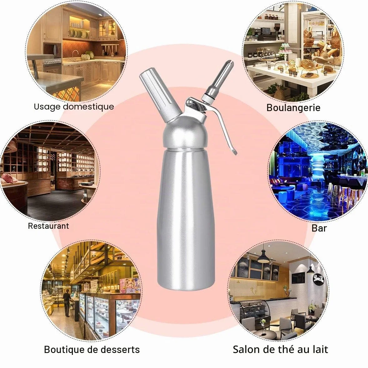 Siphon à Chantilly Professionnel 500ml avec 3 Douilles Inox Aluminium pour Mousses et Crèmes