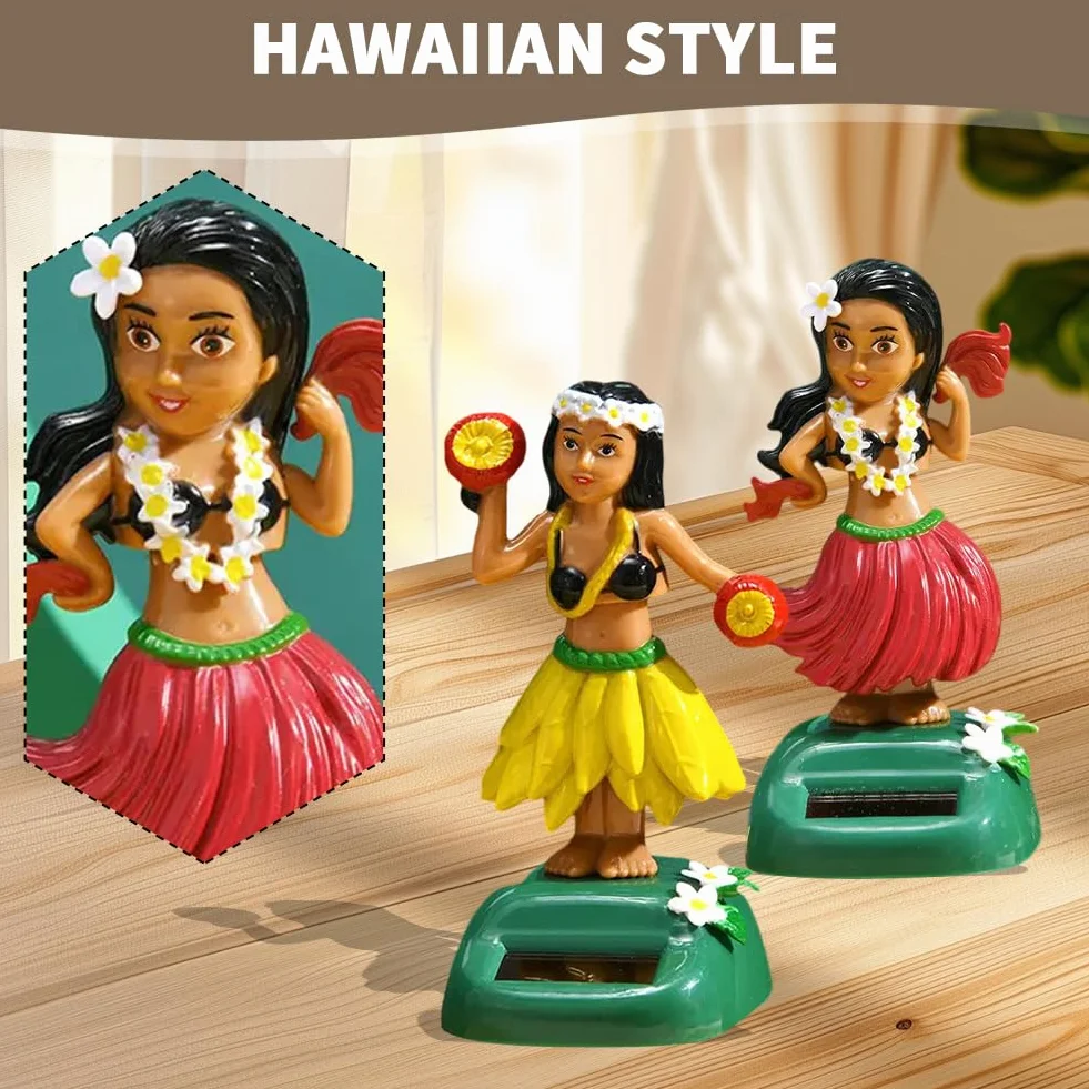 2Pcs Figurine Poupée de Tableau de Bord Hawaïenne, Décoration de Voiture, Bureau Maison