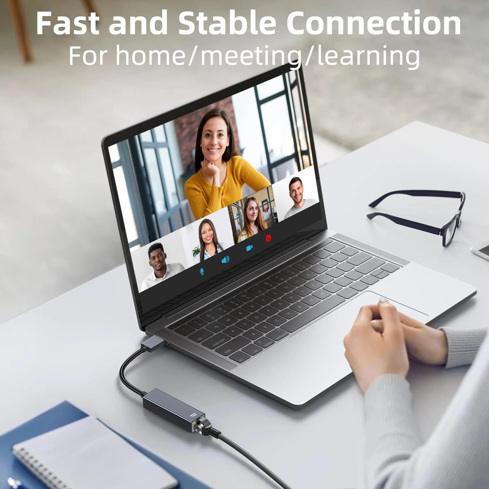 Adaptateur USB 3.0 vers Ethernet RJ45 1000 Mbps en aluminium et nylon pour ordinateur portable MacBook Surface PC