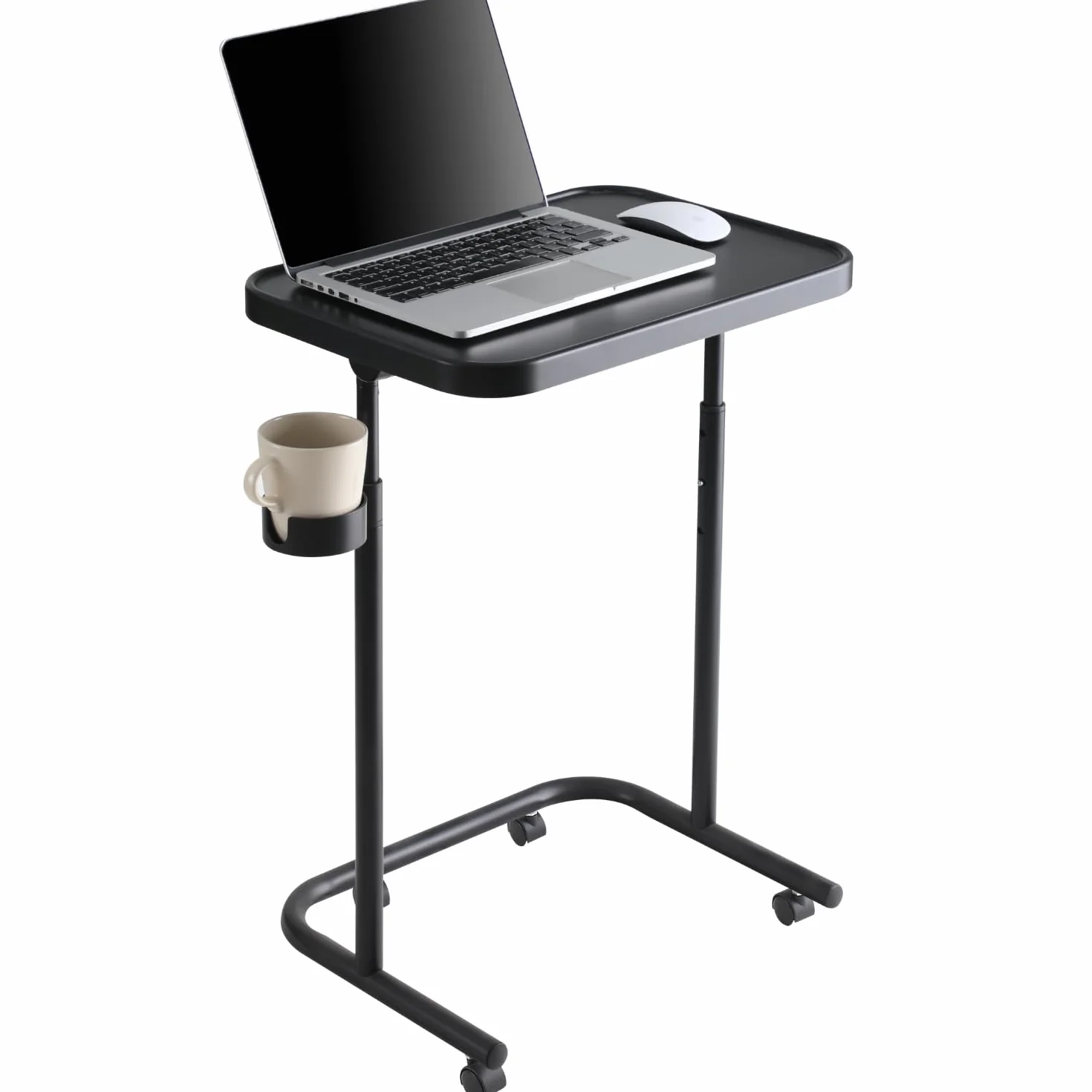 Keepo Plateau TV en métal avec roulettes/roulettes, table d'appoint, plateau de repas réglable, table pour ordinateur portable pliable avec 3 hauteurs, angle d'inclinaison de 0 à 90 degrés, portable