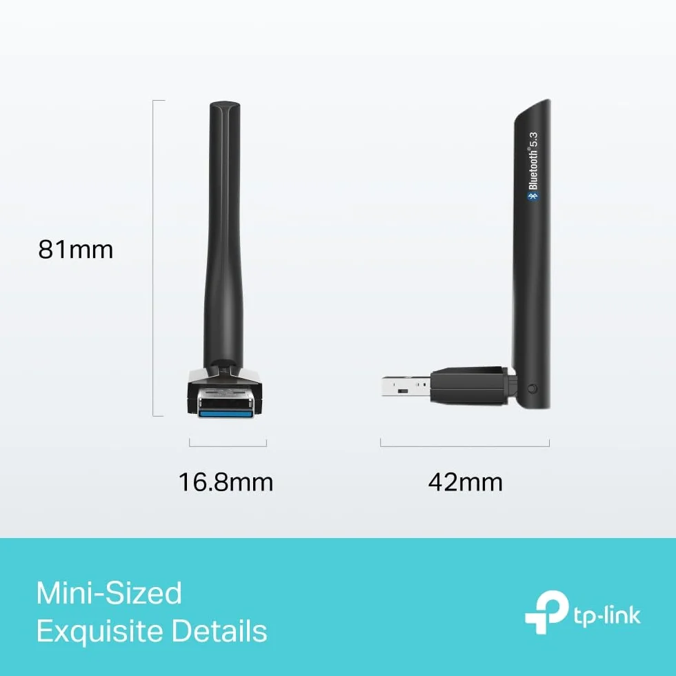 TP-Link UB500 Plus – Adapter Bluetooth 5.3 USB z anteną zewnętrzną, zasięg do 20 m, obsługa 7 urządzeń jednocześnie, Plug & Play, Kompatybilność z Windows 11/10/8.1/7