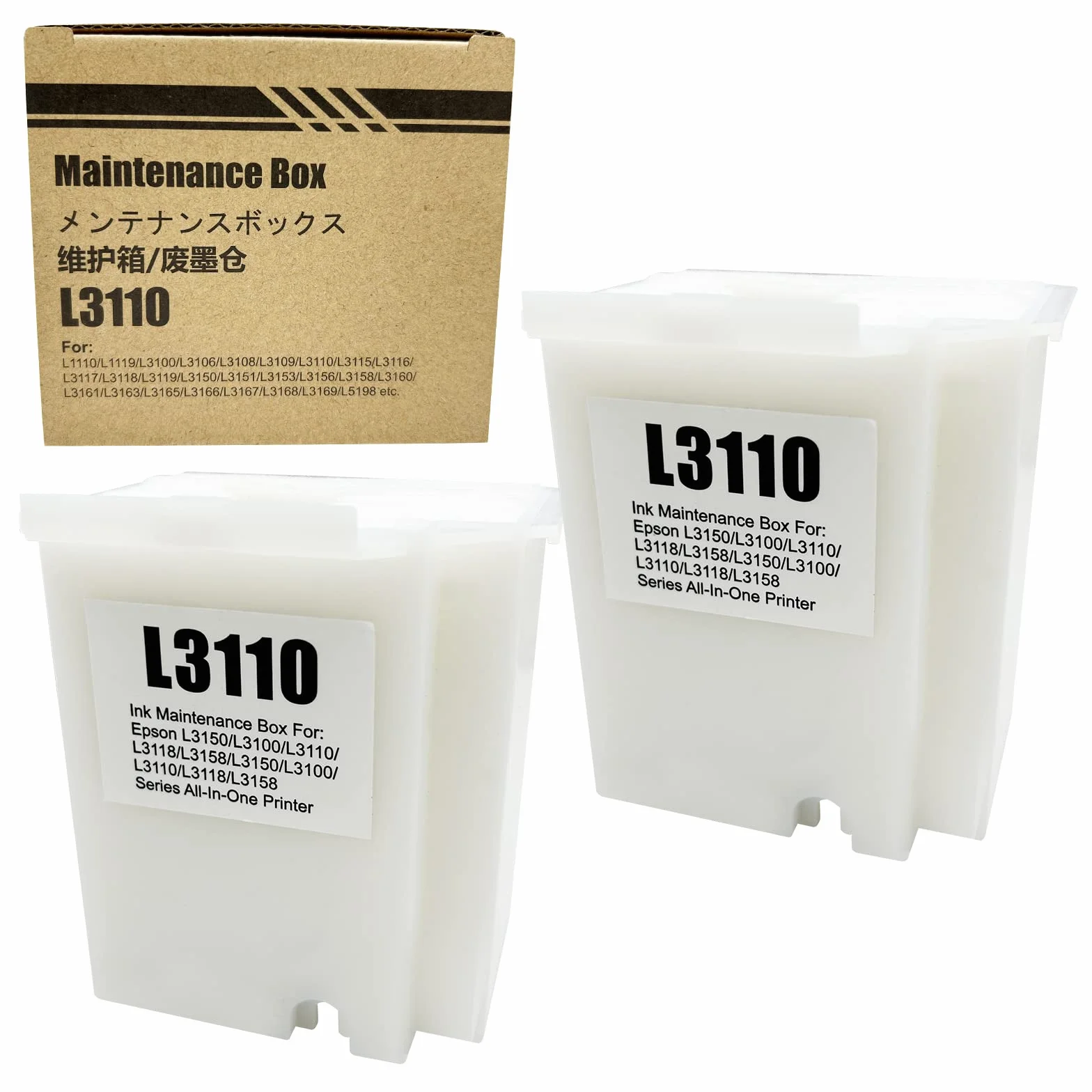 Lot de 2 boîtes d'entretien d'encre L3110 compatibles EcoTank ET2880 ET2800 ET2820 ET2803 ET4700 ET4800 ET-2710 ET-2711 ET-2712 ET-2714 ET-2715 ET-2720 ET-2721 ET-2726