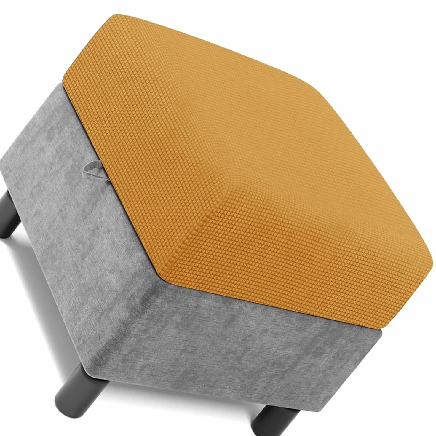 Housse de Pouf Ottomane carré Extensible Doux XXL avec Fond élastique 55x55 cm Or