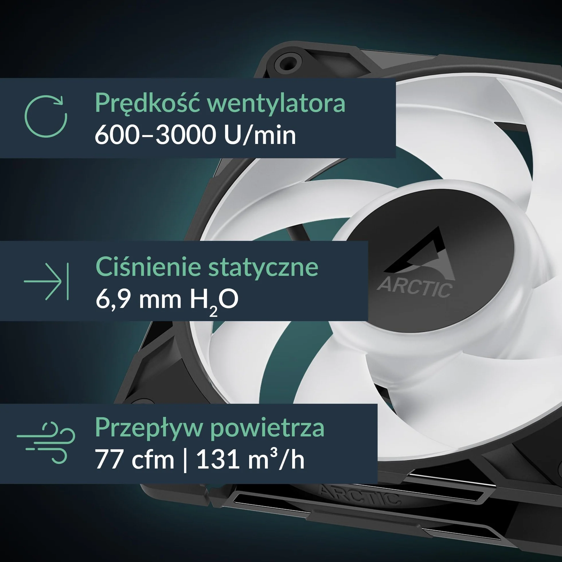 ARCTIC P12 Pro A-RGB - Mocny Wentylator Premium, Wentylator PWM 120 mm z Rozdzielaczem Kabla Y, 600-3000 rpm, 0 rpm <5% PWM, 5V Cyfrowy RGB, łożysko ślizgowe Hydrodynamiczne, 4-Pin - Czarny