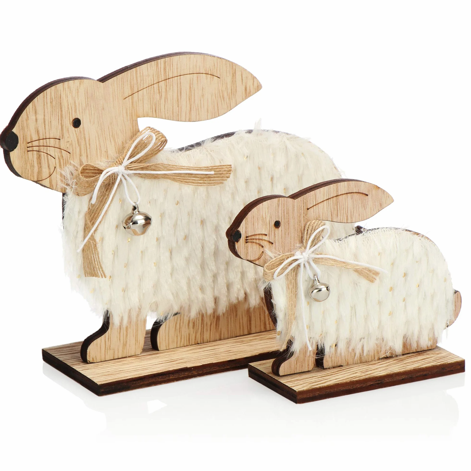 Présentoirs décoratifs pour Pâques 2X Lapins accroupis Blanc/Marron