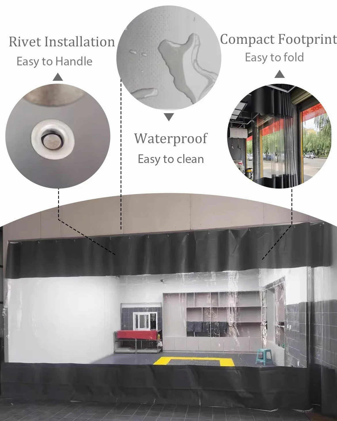 Rideau de séparation Industriel étanche pour Garage - Cloison en Vinyle Robuste pour Zones de Travail, entrepôt et Magasin, Panneau Enroulable (L 6 x H 1,8 m / 20 x 6 pi)