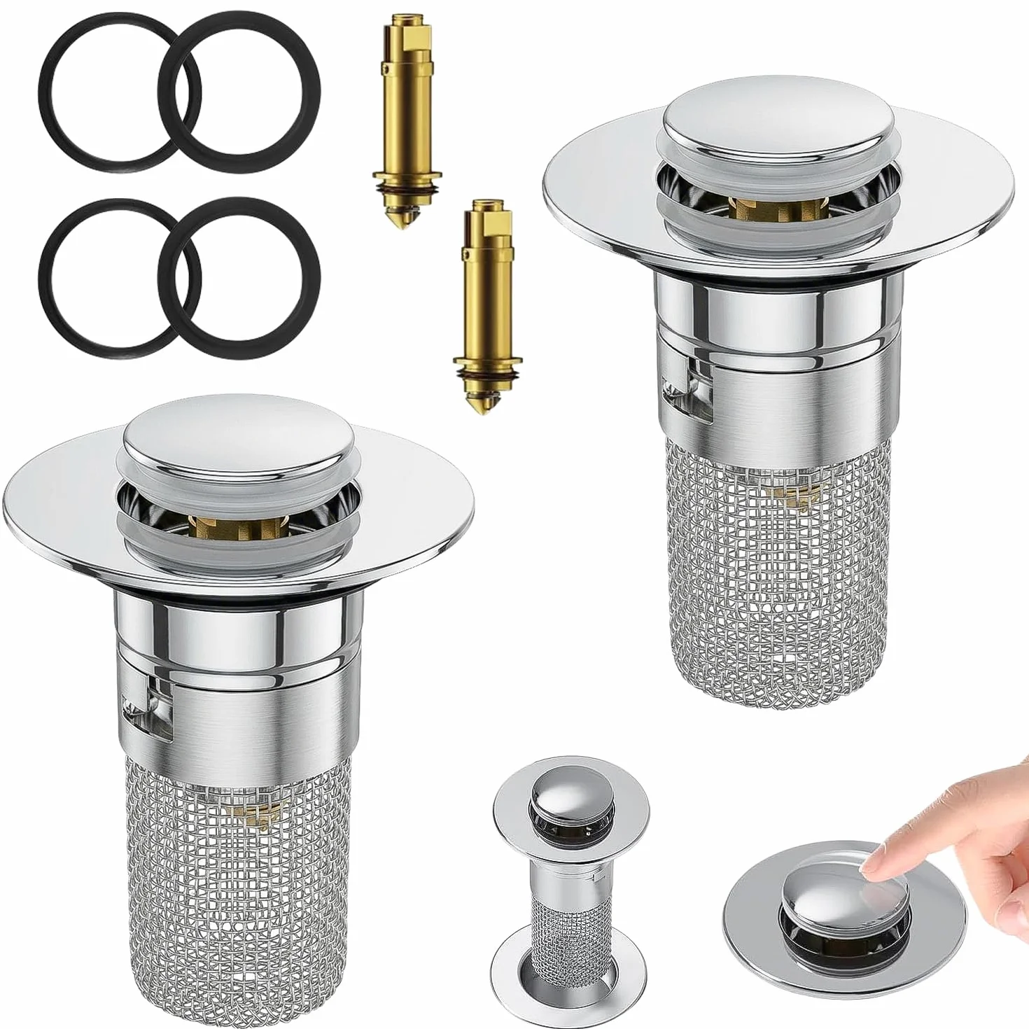 Bouchons d'évier universels lot de 2, pop-up inox avec filtre à cheveux 30-40 mm salle de bain cuisine