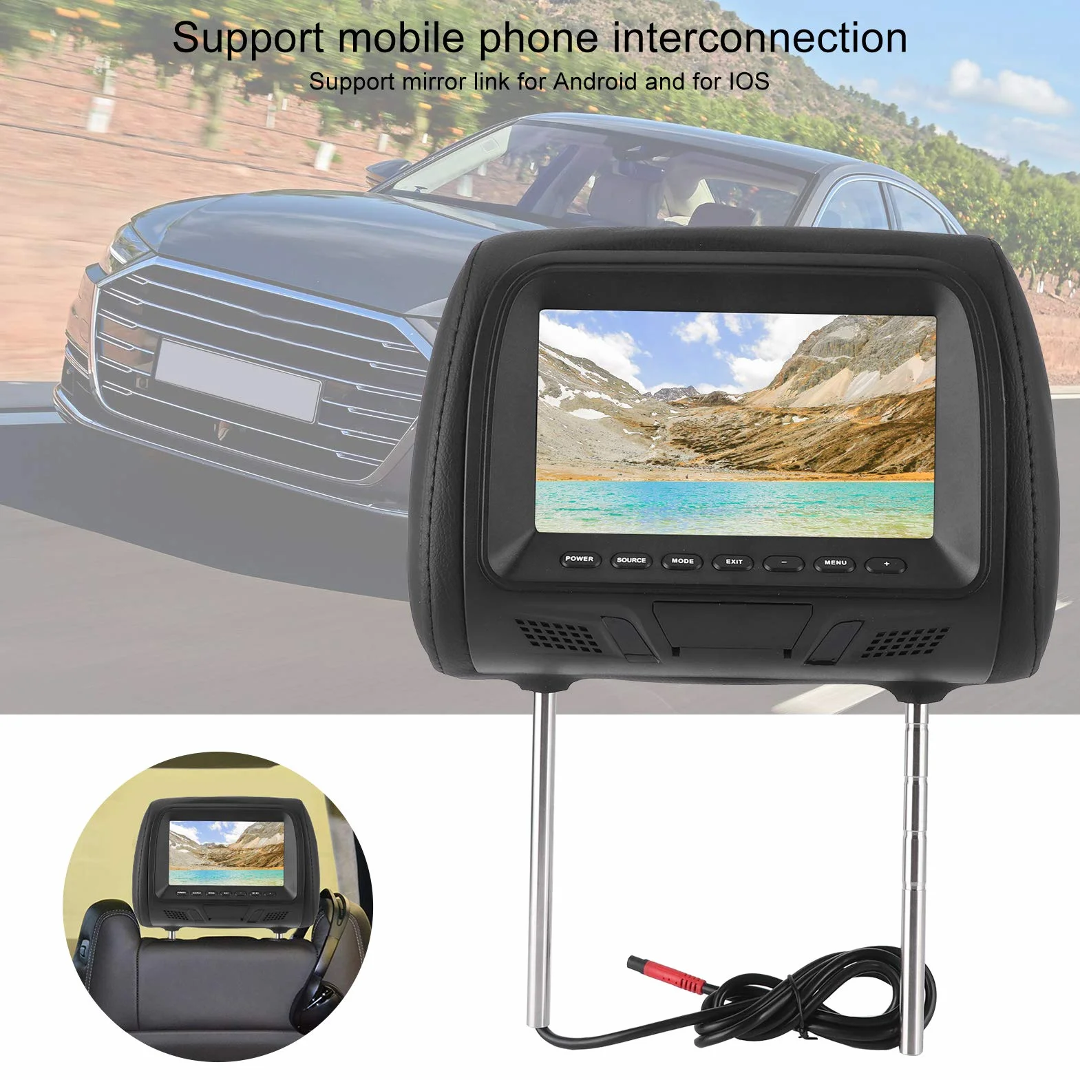 Odtwarzacz DVD z Zagłówkiem Samochodowym, 7-calowy Odtwarzacz Wideo HD 1080P HD Obsługa Wzmacniacza Bluetooth i USB, Wielofunkcyjny Monitor Samochodowy z Zagłówkiem, dla Dzieci, Wideo, Gry