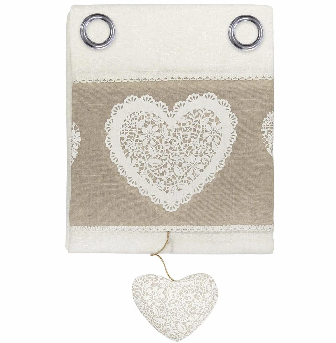 Rideaux de porte intérieure en lin semi-transparent emmevi Lot de 2 140 x 290 cm modèle 2 cœurs