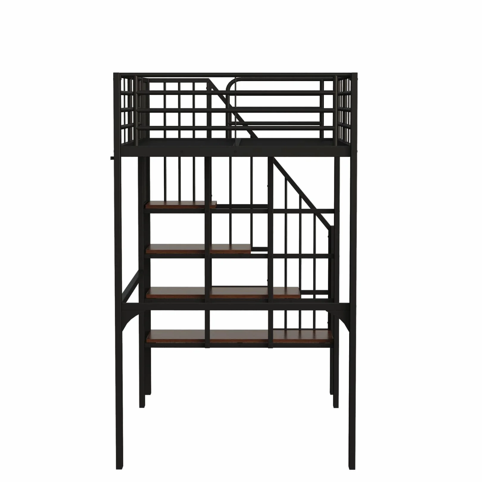 Lit Mezzanine 1 Place 90x200cm,Lit Mezzanine Enfants avec Grand Escalier de Rangement,Barrière Haute,Sommier à Lattes Solide,pour Enfants Adolescents(Noir 1,90)