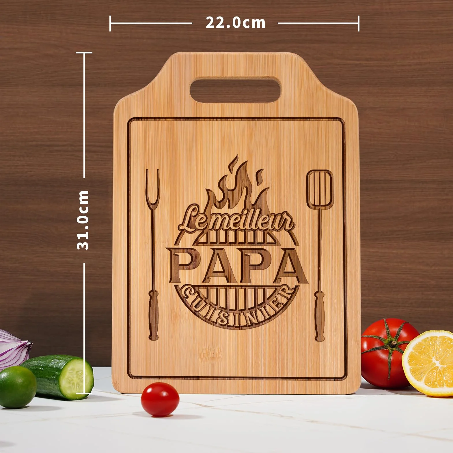 Planche à Découper en Bambou Gravée Cadeau Fête des Pères 31,2×22,0×1,0 cm