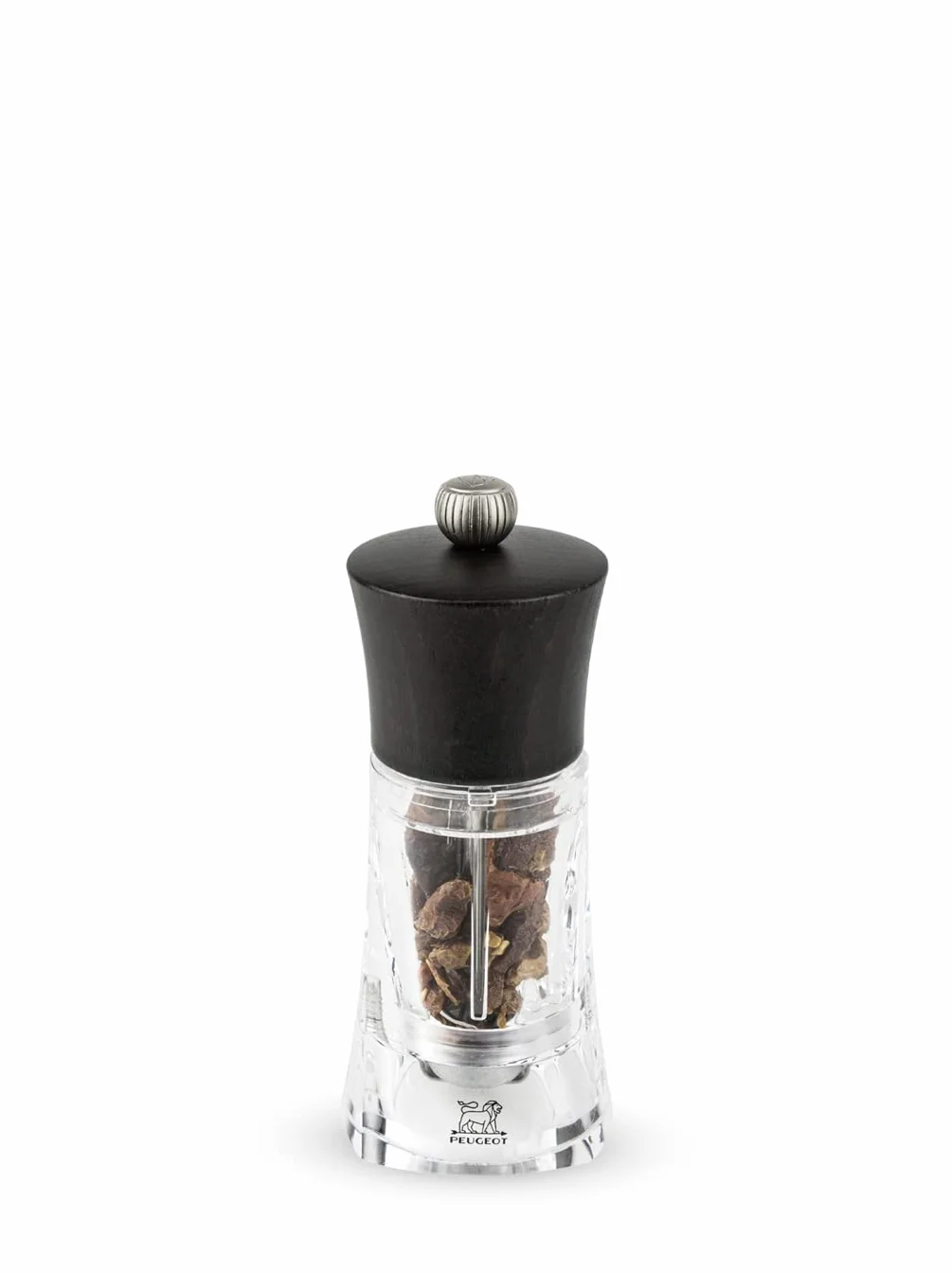 PEUGEOT - Moulin à Piment Oléron 14 cm - Réglage Classique - Mécanisme Spécial piment en acier - En Bois Labellisé PEFC et acryl - Fabrication Française - Coloris Chocolat Et Transparent
