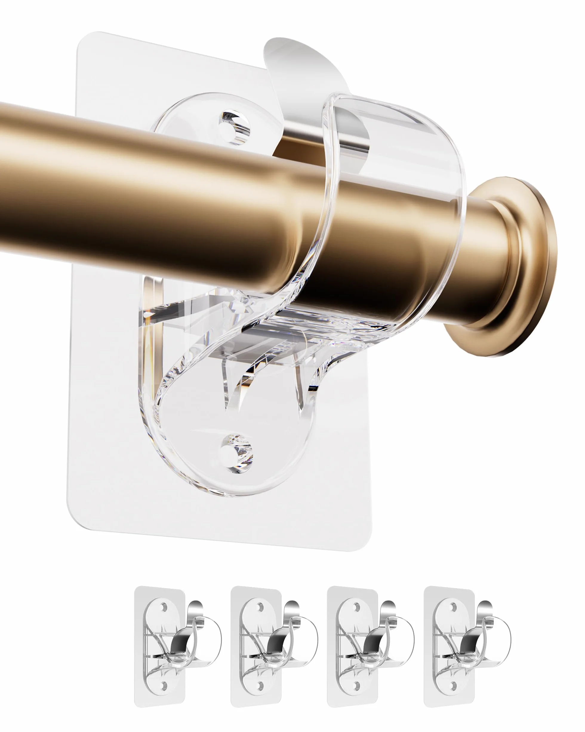 Support de Tringle à Rideaux sans Percage Autocollant Forte Transparent 4 Pièces