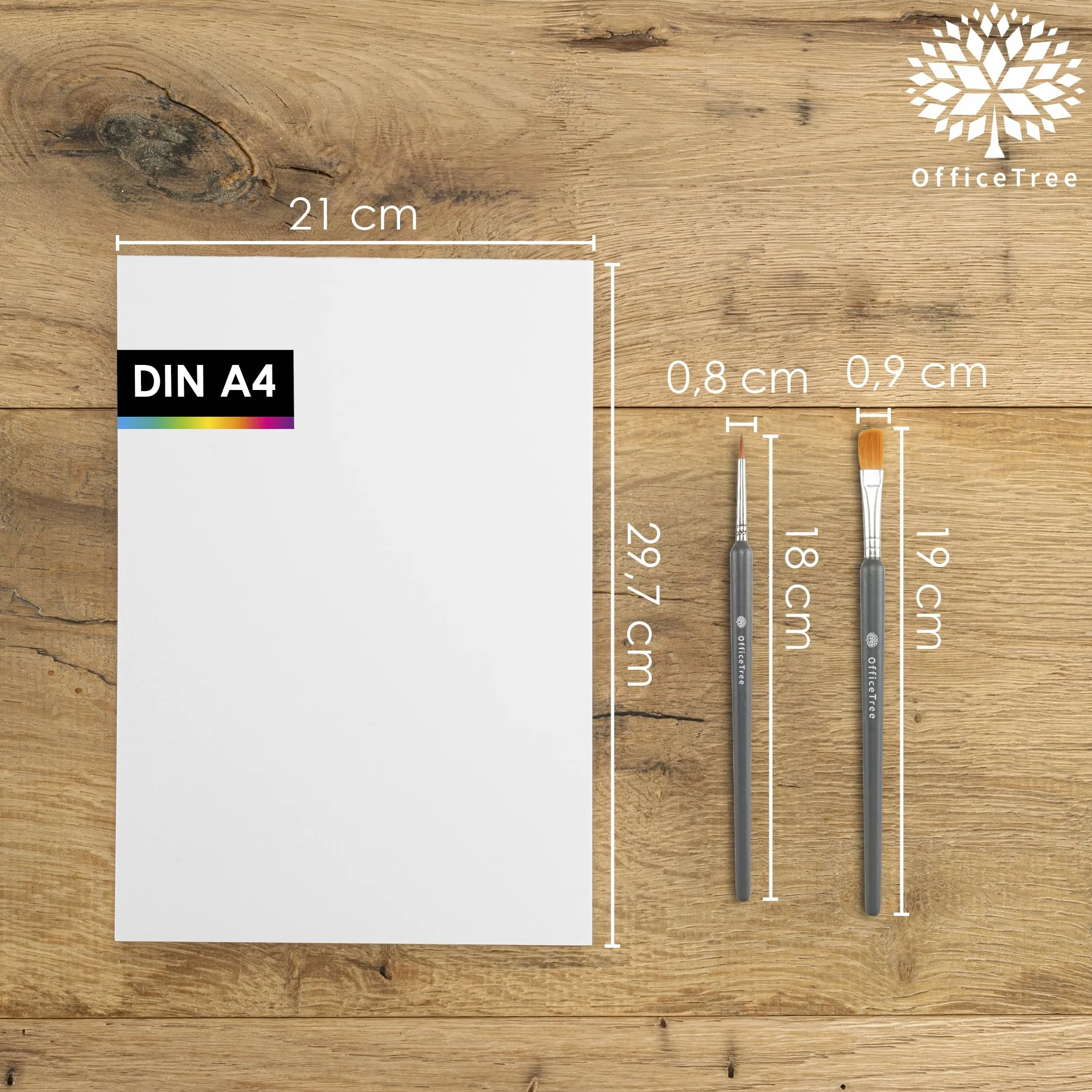 OfficeTree Papier Aquarelle A4 300g Bloc 40 Feuilles - Papier Dessin Blanc - Avec 2 Pinceaux