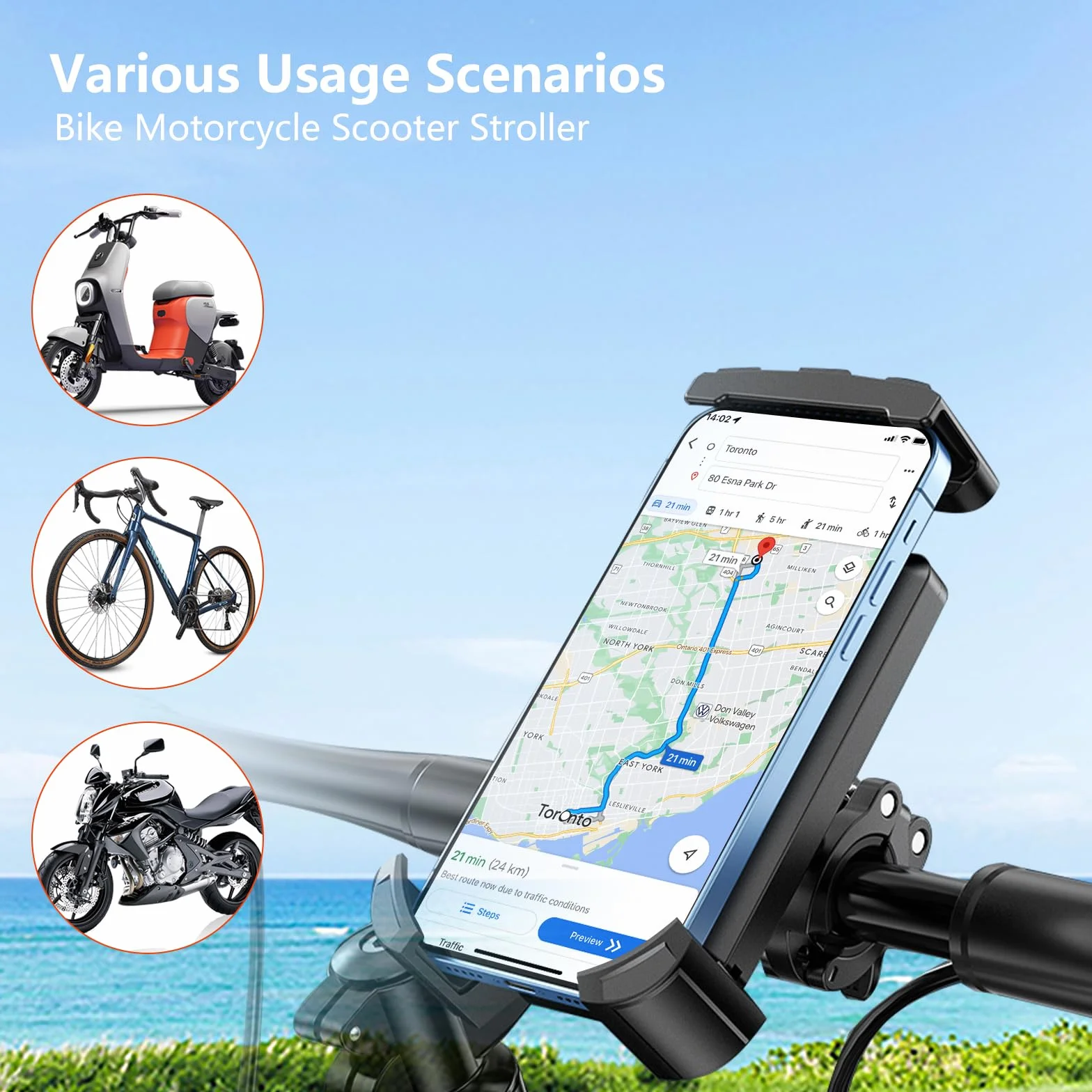 Uchwyt na telefon komórkowy, rower, obracany o 360°, uchwyt na telefon komórkowy, uchwyt na kierownicę rowerową, do smartfonów o przekątnej ekranu 4,5-7,2", kompatybilny z iPhone 14/13/12/11