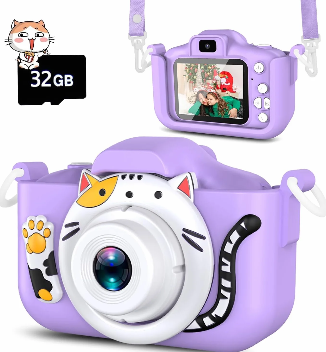 YIKANWEN Aparat cyfrowy dla dzieci, HD z ekranem 2,0", przenośna zabawka dla dziewcząt i chłopców w wieku od 3 do 4 5 6 7 8 lat, w zestawie karta SD 32 GB (fioletowa)