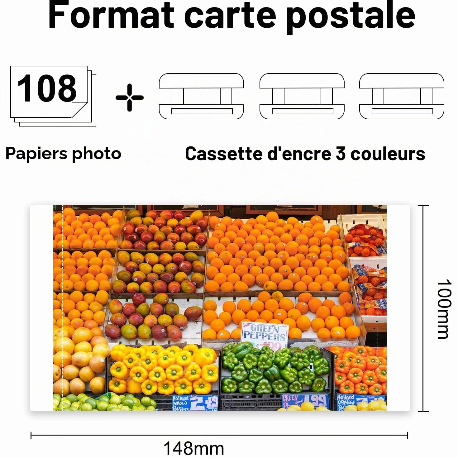Canon Selphy CP1500 CP1300 CP1200 CP1000 CP910 cartouche d'encre 3 couleurs KP-108IN 108 feuilles papier brillant 4x6 sublimation