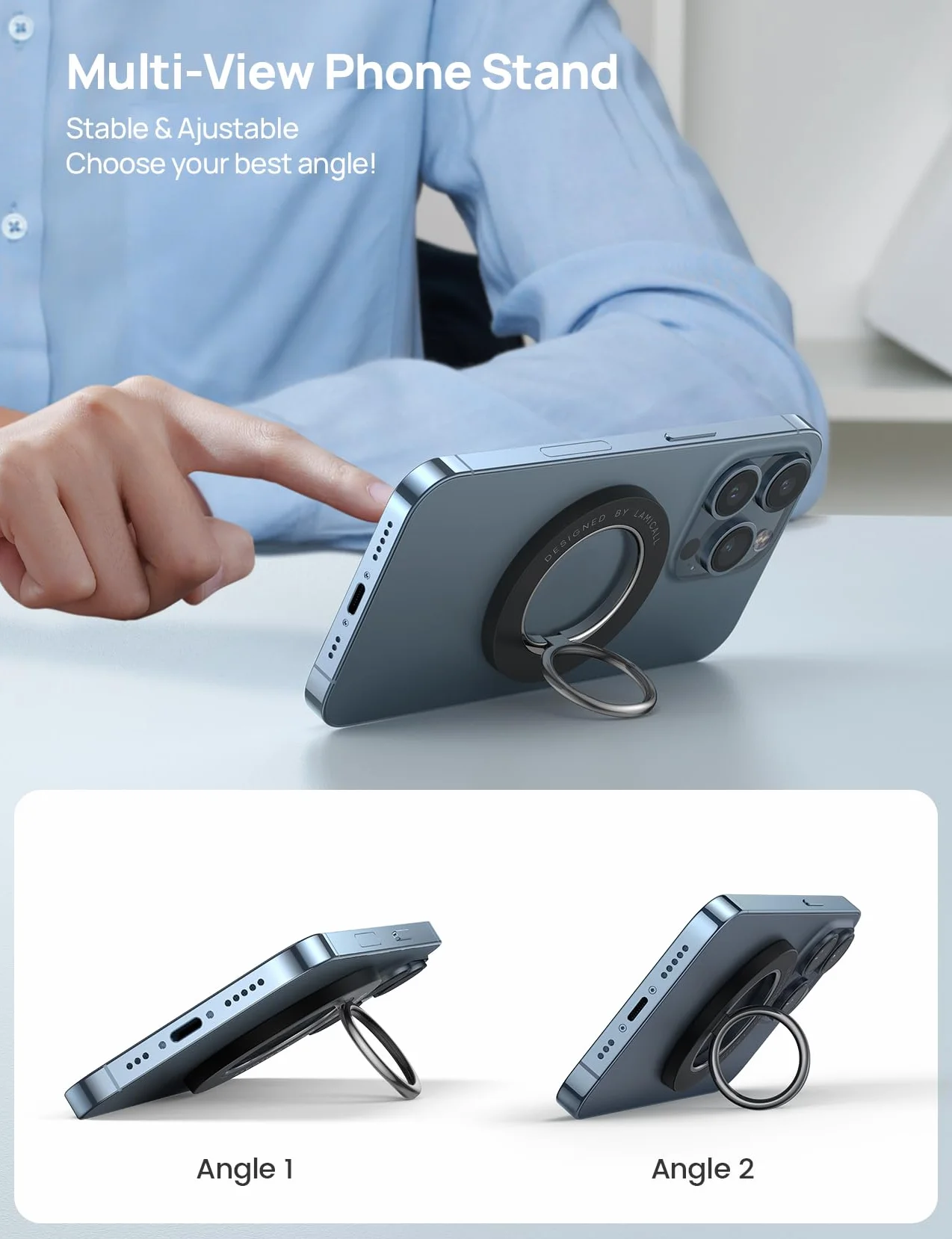Magnetyczny Pierścień Uchwyt dla Telefonu na Mag-Safe - Lamicall obracalny o 360°uchwyt telefonu [Zdejmowalny i bezprzewodowo ładowalny] dla iPhone 16 15 14 13 12 Series, Inne z Płatą Żelazną -Czarny