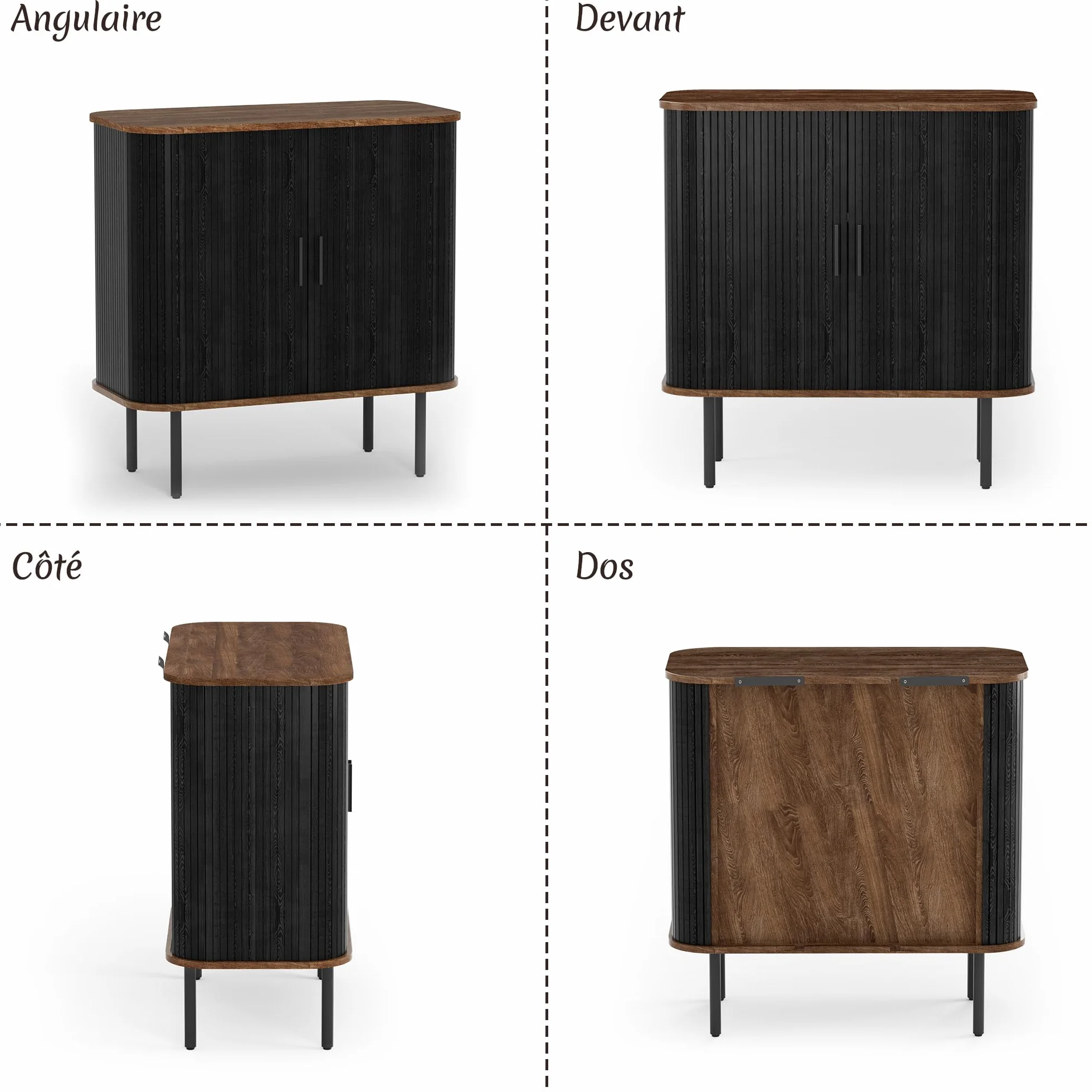 BonVache Meuble de Cuisine, Buffet à 2 Portes coulissantes, Armoire de Rangement avec étagères réglables, Buffet en Bois pour Cuisine, Salle à Manger, Salon, Noir