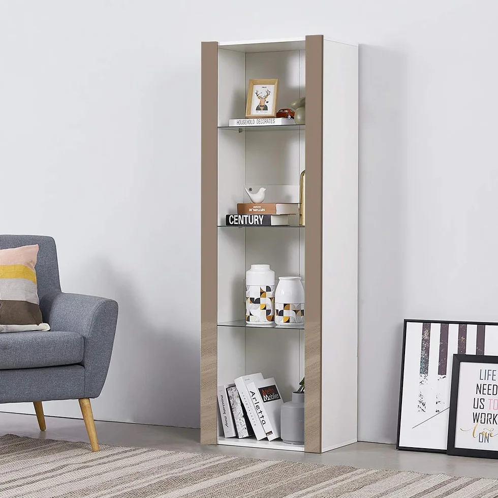 Panana Vitrine Lumières LED Meuble de Rangement avec Etagères sur Salon, Bureau, 55 x 35 x 166 cm (Gris+Blanc)