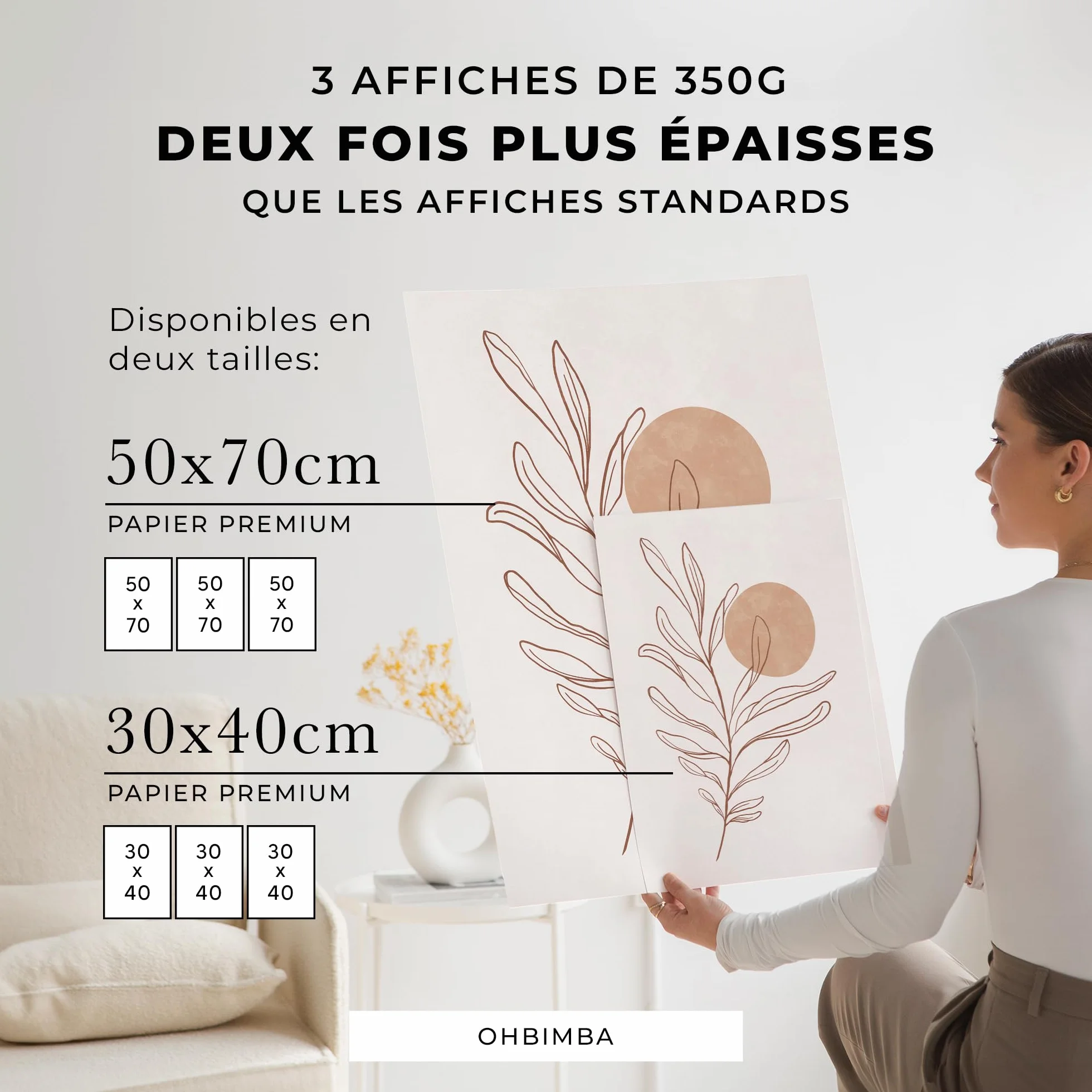 Tableau Decoration Murale 30x40 Sans Cadre Lot de 3 Poster Mural Boheme Terracotta