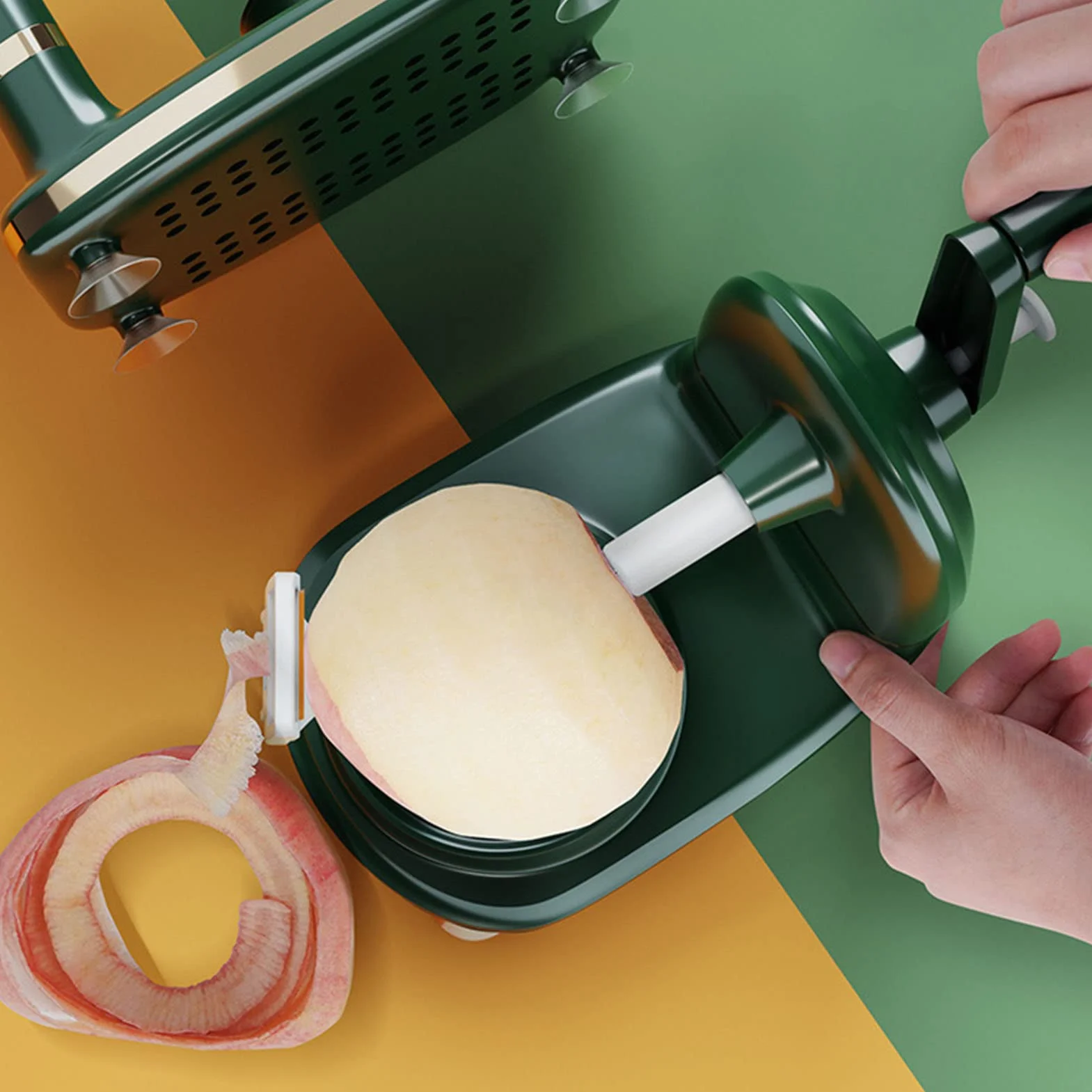 Pèle-Pommes avec Ventouse et Coupe-Pomme Trancheur, Acier Inoxydable Ultra Aiguisées, Machine à éplucher Cinq Secondes, Eplucheur Multifonctionnel pour Pommes, Pommes de Terre, Poires