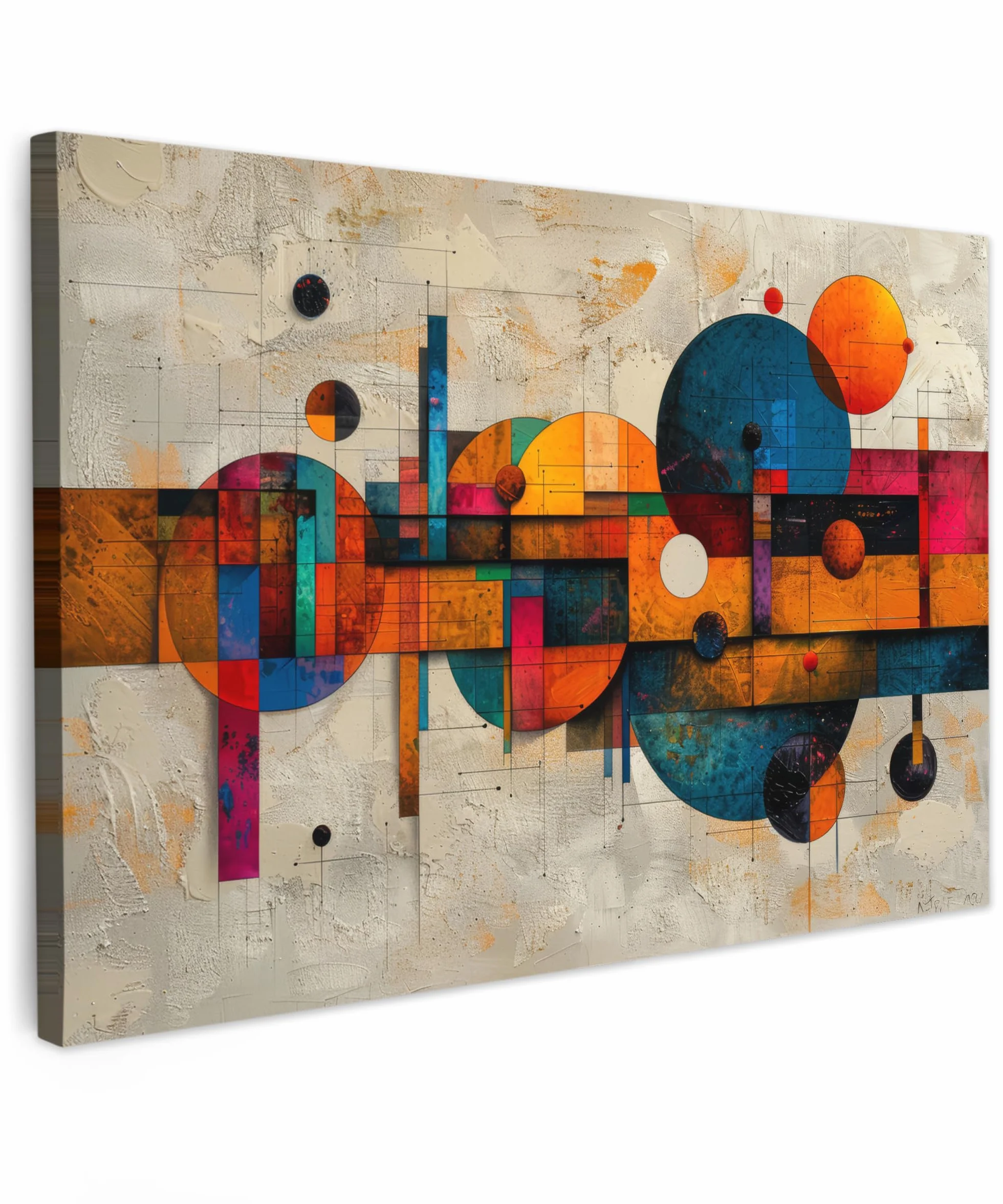 MuchoWow© Impression sur Toile Photo Peinture 120x80 cm Tableau Decoration Murale Chambre Salon Maison Deco Cuisine Vintage - Art Moderne - Orange - Formes Géométriques