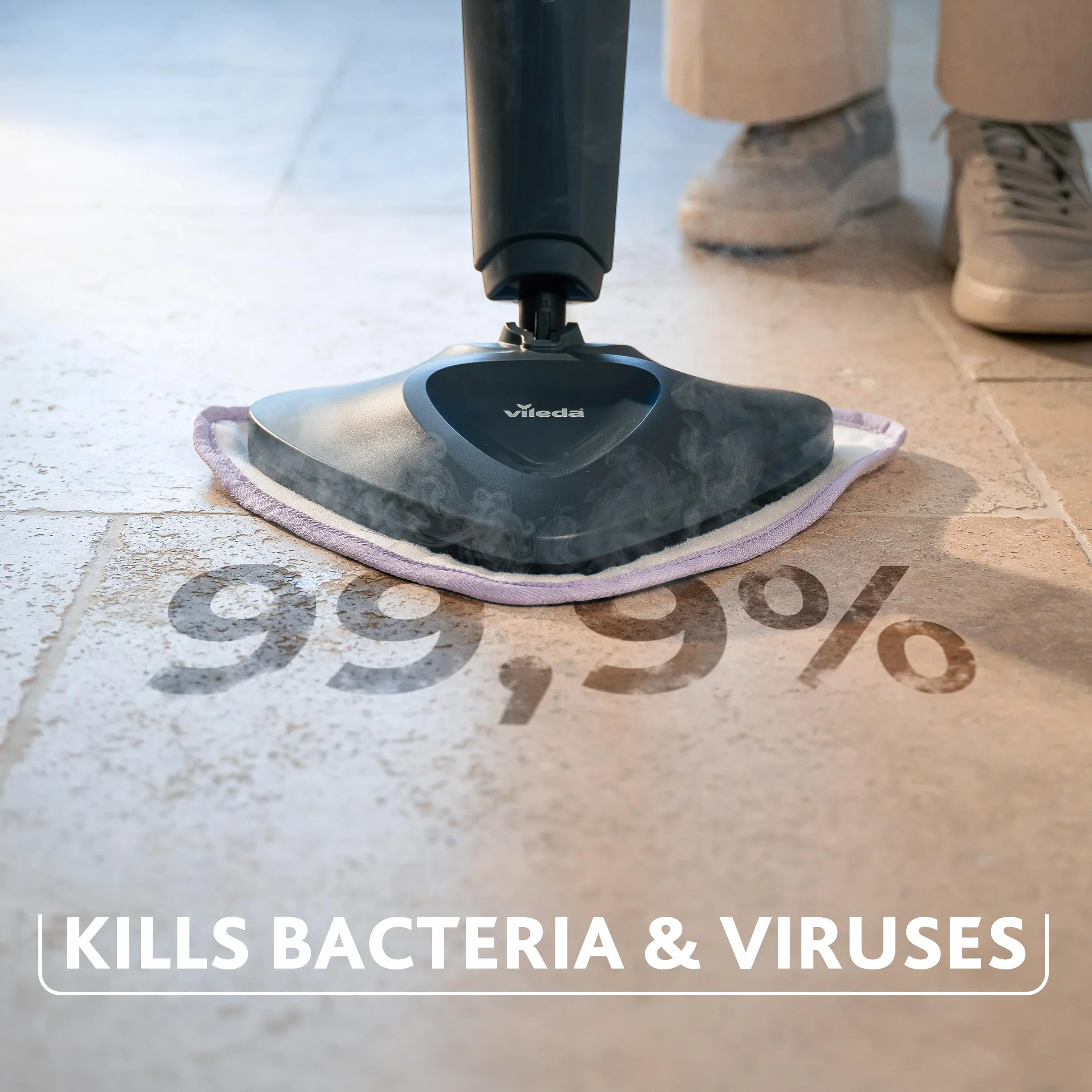Vileda Steam Plus Pro Nettoyeur vapeur, tue jusqu’à 99% des bactéries et des virus, parfait pour les sols délicats, avec 4 réglages de la vapeur, plateau de rangement inclus