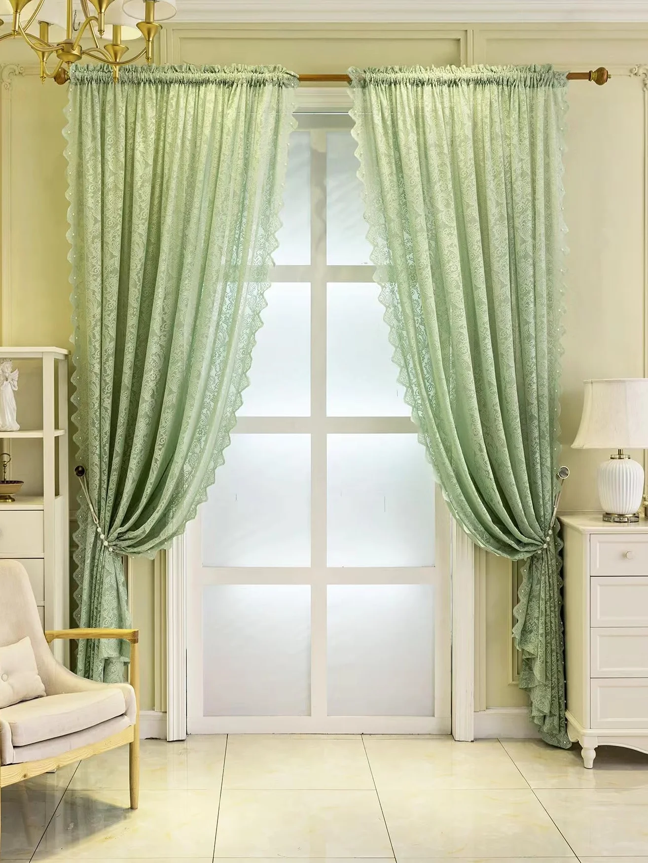 Rideaux à oeillets gothiques F-CHU 140x137 cm vert 2 panneaux