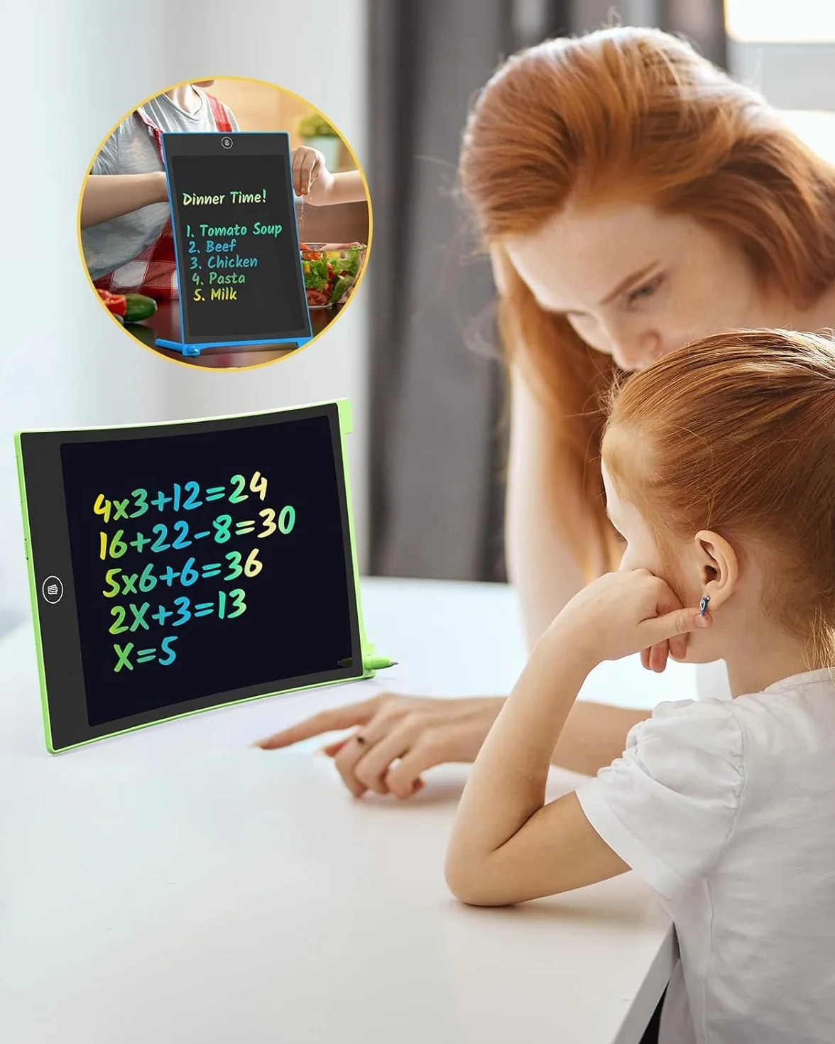 Tablettes d'écriture LCD 21,6 cm Lot de 2 Tableau à gribouiller coloré pour Enfants Bloc de Dessin effaçable réutilisable (Vert Bleu)