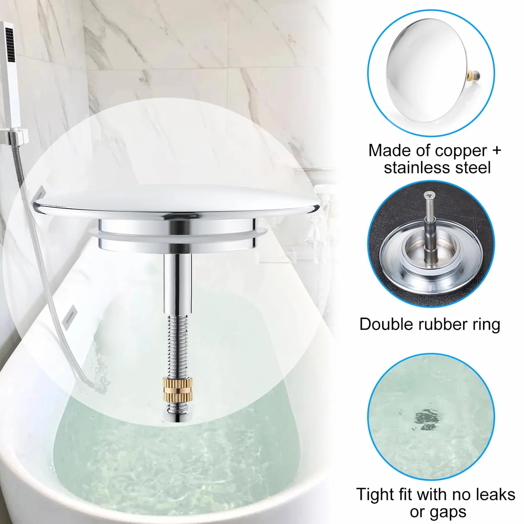 Bouchon De Baignoire Ø 72 mm avec Vis Réglable, Clapet De Lavabo