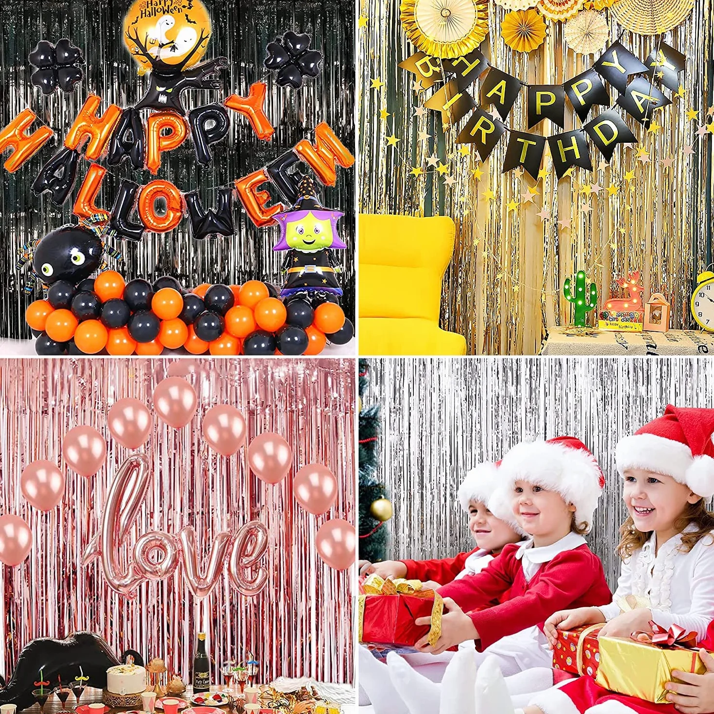 Rideau Métallique de Frange Aluminium Brillant 1m x 2m Champagne Doré, 2 Pièces pour Décoration de Fête et Mariage