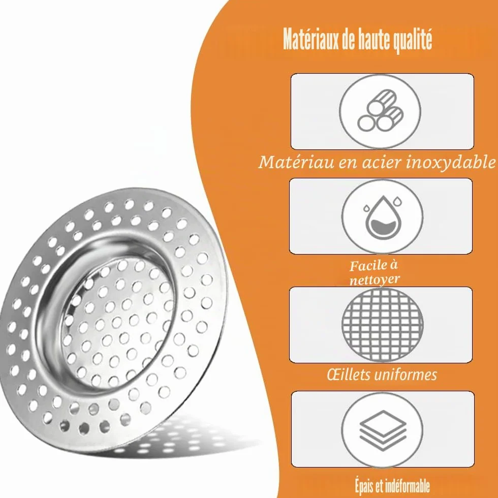 Filtre évier Cuisine INOX Tamis lavabo Cheveux Douche Vidange Grille Evier Drain Lavabo Baignoire Bonde