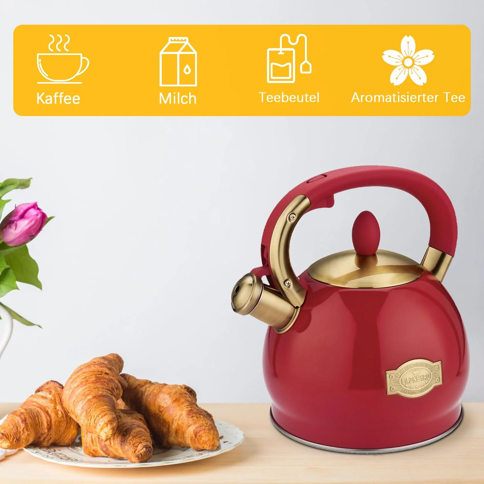 2,8 L Bouilloire à sifflet pour induction, théière en acier inoxydable pour tous les types de cuisinières