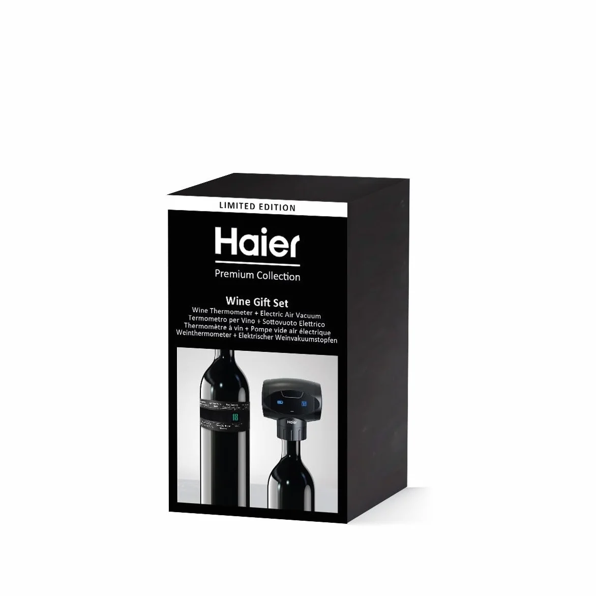 Haier Pack D'Accessoires à Vin - Pompe vide air électrique, conservez votre Bouteille jusqu'à 7 jours après ouverture - Thermomètre à vin, Indicateur de Température pour un service optimal