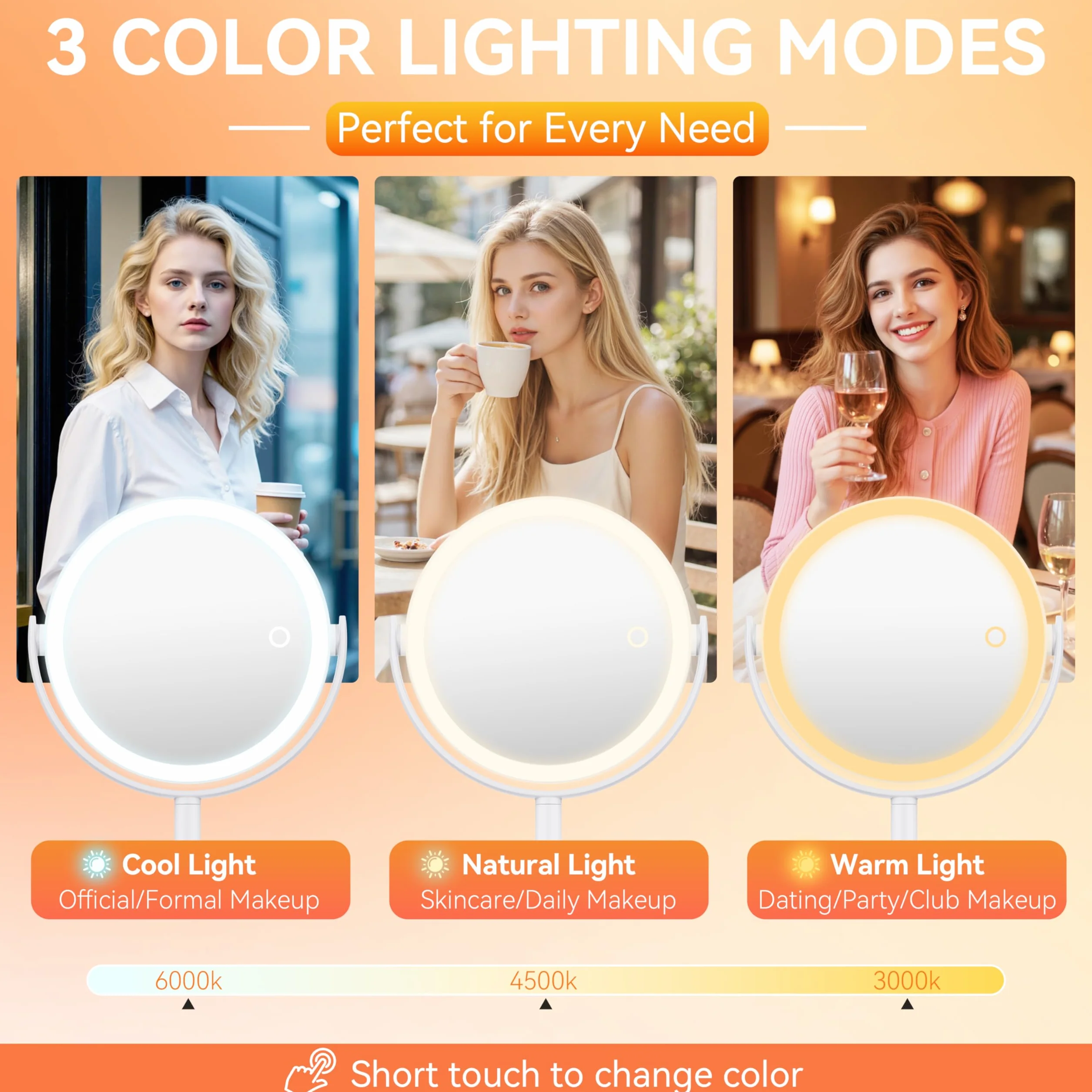 Auxmir Miroir de Maquillage Éclairé 30X/1X, LED Intensité Variable, Rotation 360°, Miroir Grossissant Lumineux