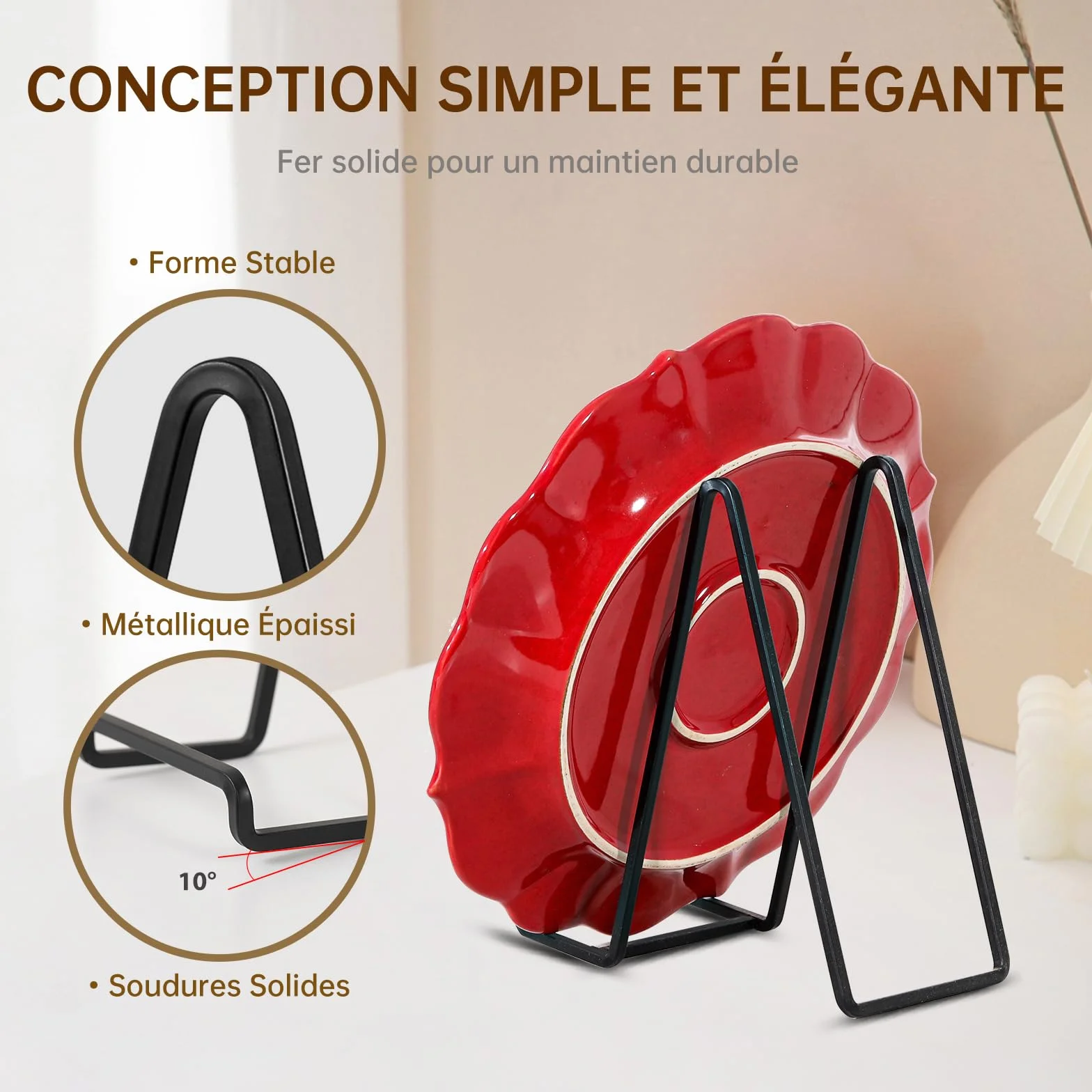 Chevalet Support Présentoir Porte Assiette Métal Noir 20,5 cm pour Plaque Décoration Photo Livre Cuisine