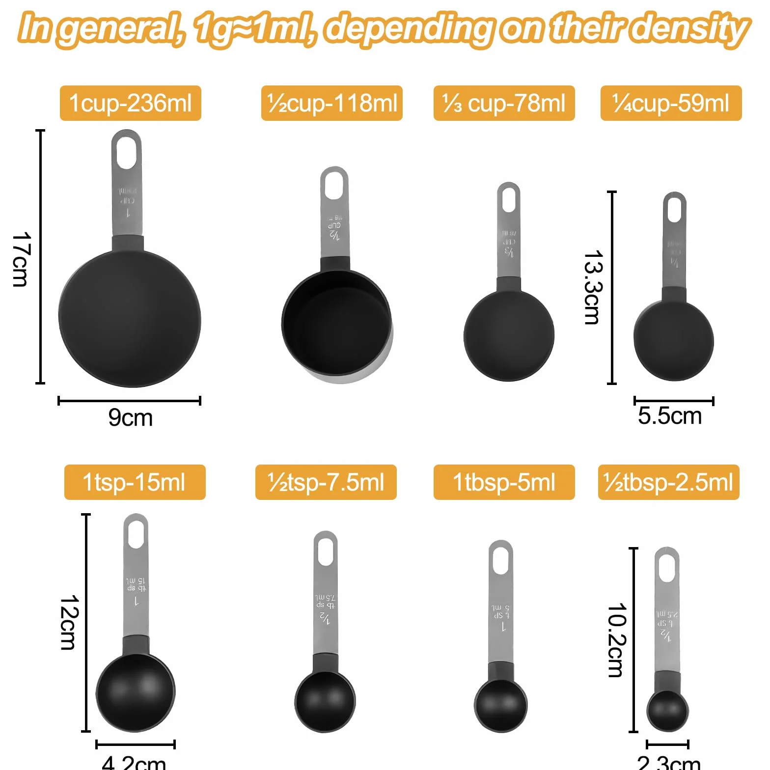 8 pièces Tasses et Cuillères à Mesurer, Lot de Cuillère Doseuse Inclure 4 Cuillère et 4 Tasses de Mesure