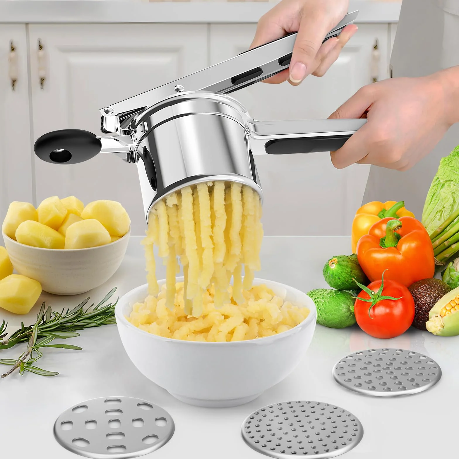CIRULLI kartoffelpresse Spätzlepresse à Trois Mailles Interchangeables en Acier Inoxydable