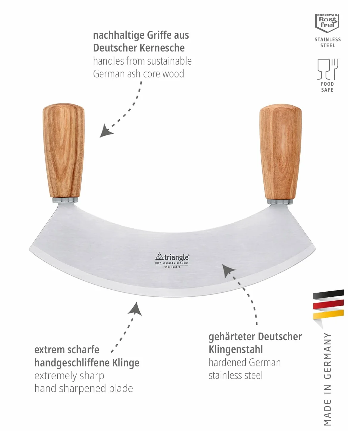 Triangle hachoir berceuse 18 cm une lame, frêne, boite