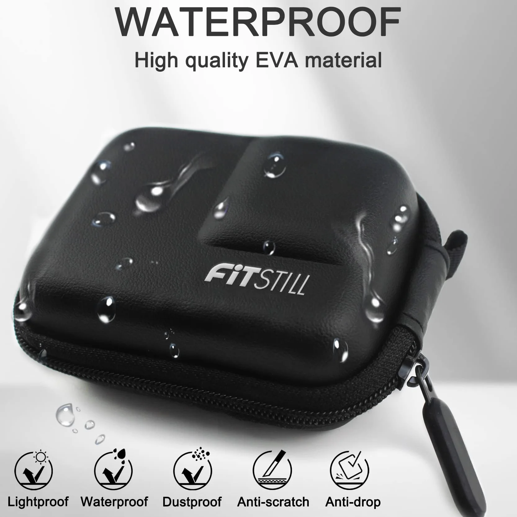 FiTSTILL Mini futerał do Go Pro Hero 12/11/10/9/8/7/2018/6/5, czarny, twarda obudowa podróżna do DJI Osmo Action 2, AKASO, Campark, YI Action Camera, Czarna obudowa PU, Torba