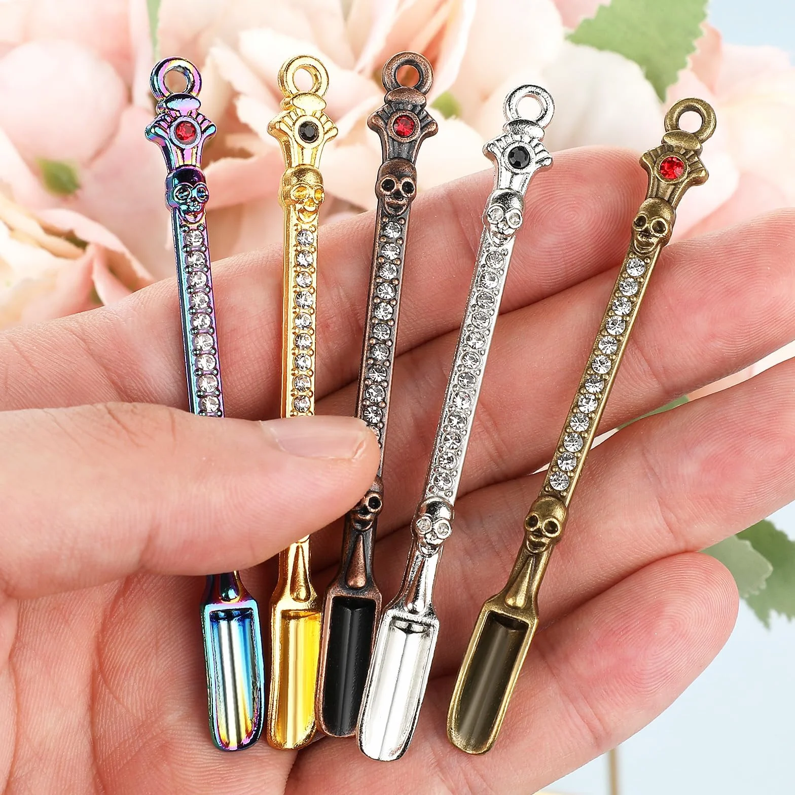 Lot de 5 mini cuillères à poudre en alliage de zinc squelette diamant pour médicaments épices cuisine