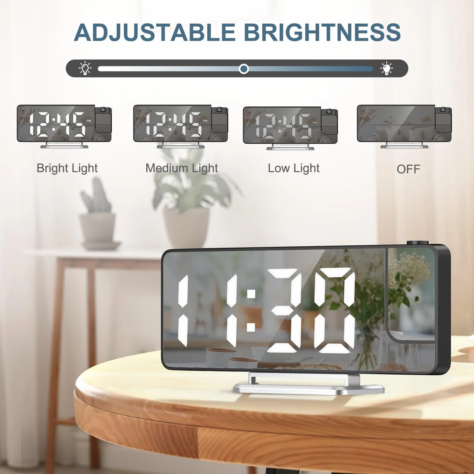 Réveil numérique à Projection avec température 180° Horloge de Table électronique Luminosité réglable Affichage 12/24 h
