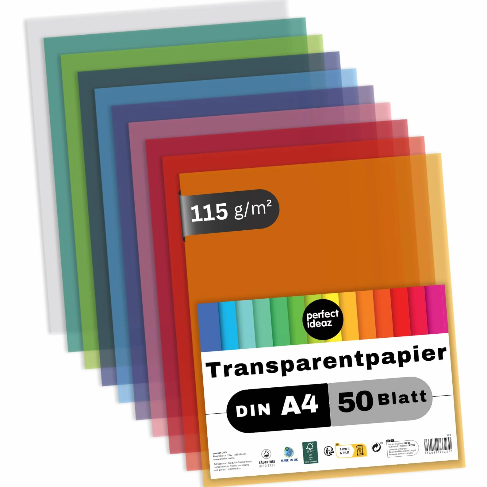 Papier transparent A4 115 g multicolore, papier parchemin calque soie-mat, lot de 10 couleurs pour dessin