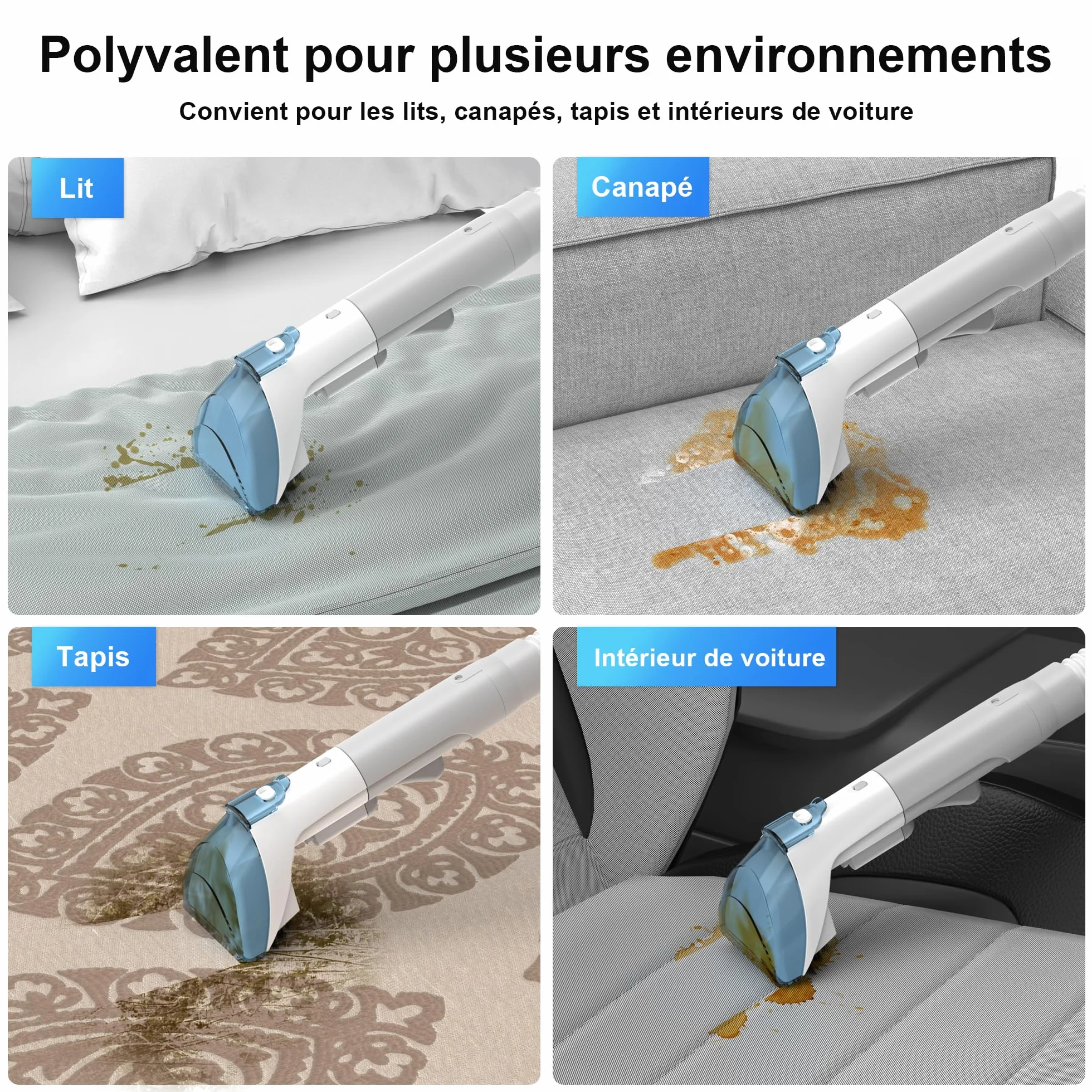 Shampouineuse Nettoyeur Canapé Tissu 450W Injecteur Extracteur Vapeur Voiture Tapis Moquettes Aspirateur Détacheur Matelas