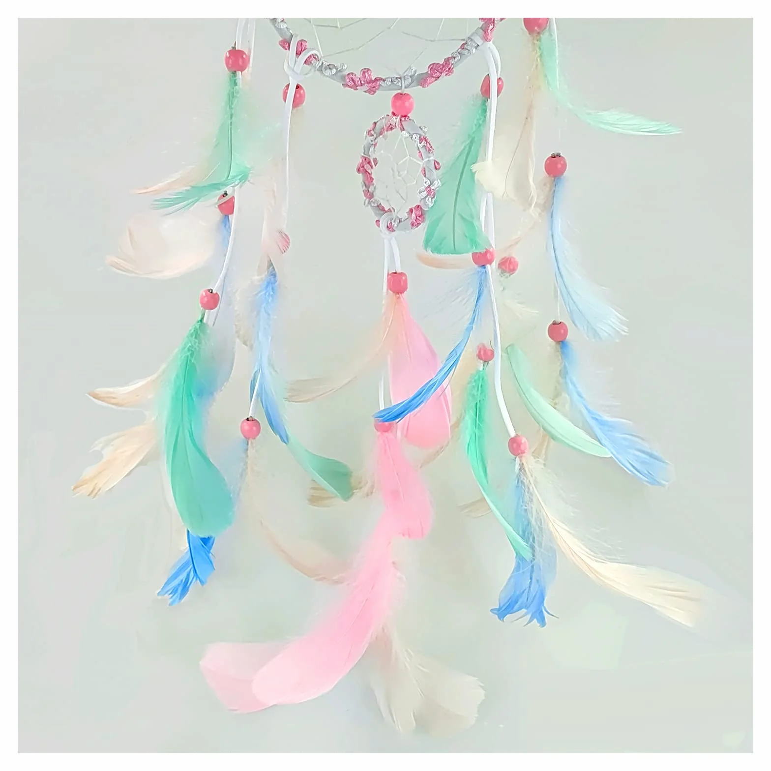 Boho Attrape-Rêves avec Plumes, Dream Catcher 3D Décoration Murale Rose